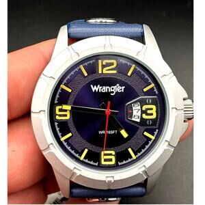 Wrangler WRW5002-2B Men’s Stainless Steel Blue Leather Date Watch NIBWT